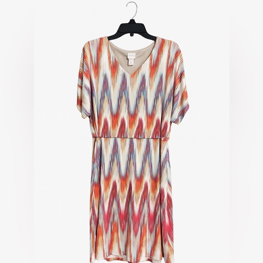 Chico’s Cameron Dress – Ikat Print Multi Diamond – Size 2 (Large)